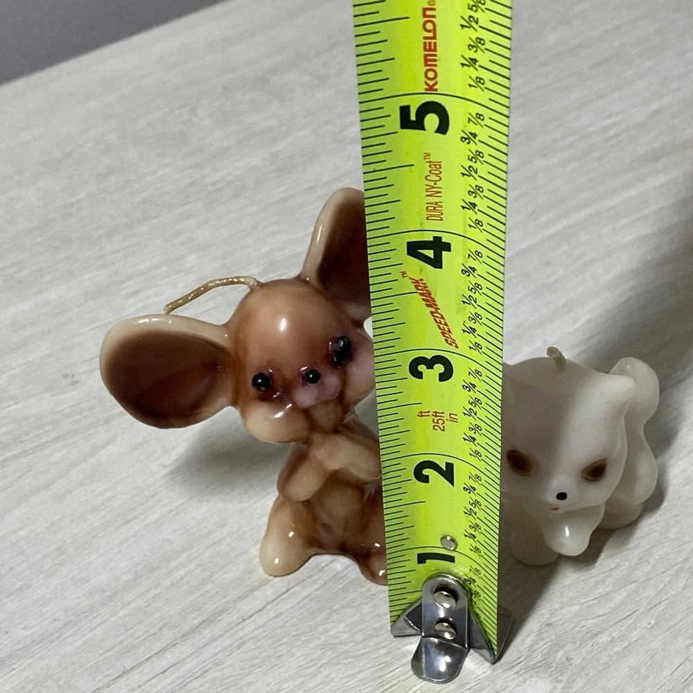 Vintage Animal Figurine Candles Set Brown Marbled Mouse and White Kitten Unused